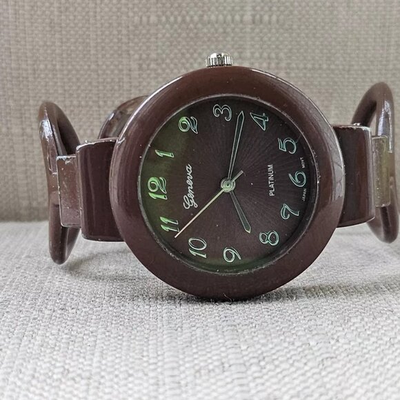 Geneva Women Wristwatch Brown Tone Metal Cuff Band Analog Watch - Picture 4 of 12